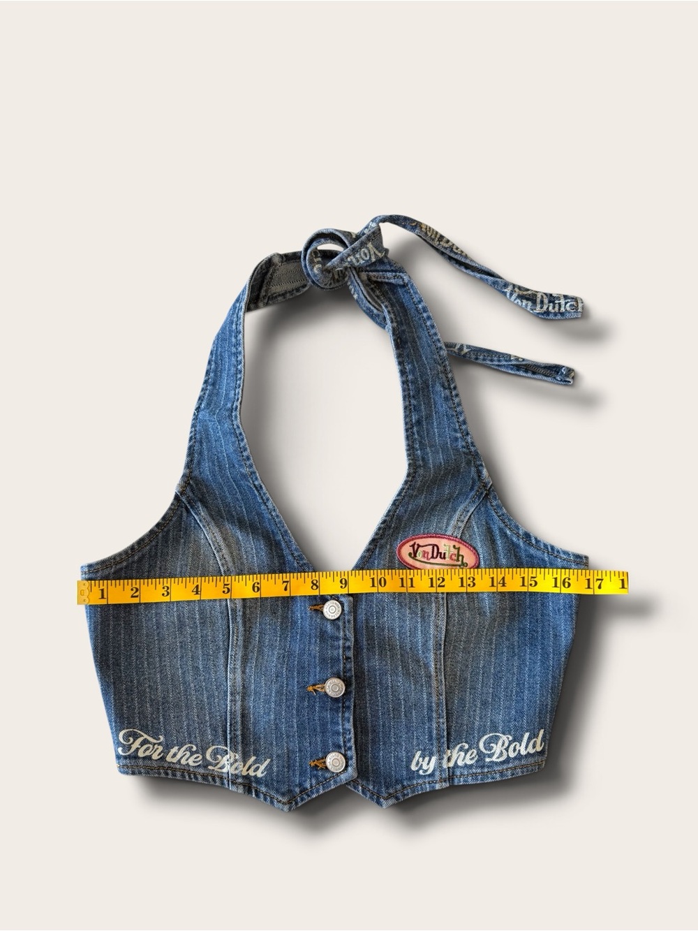 Von Dutch Blue Denim Halter Crop Top - Picture 5 of 7